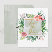 Moderne bloemige waterverf Save the Date-huwelijk Aankondigingskaart (Voorkant / Achterkant)
