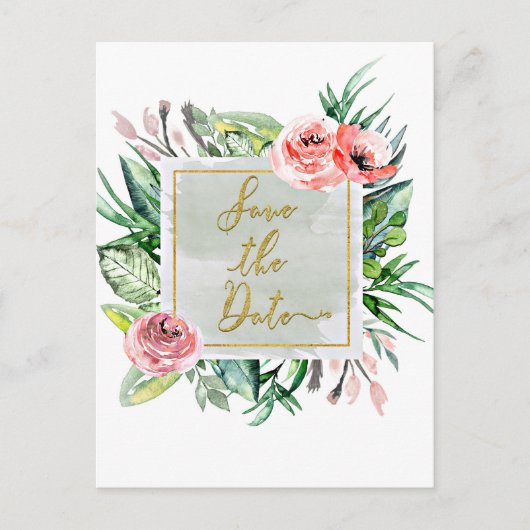 Moderne bloemige waterverf Save the Date-huwelijk Aankondigingskaart (Voorkant)