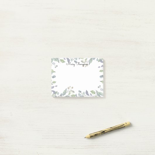 Moderne Bloemige Waterverf Script Naam Post-it® Notes (Op bureau)