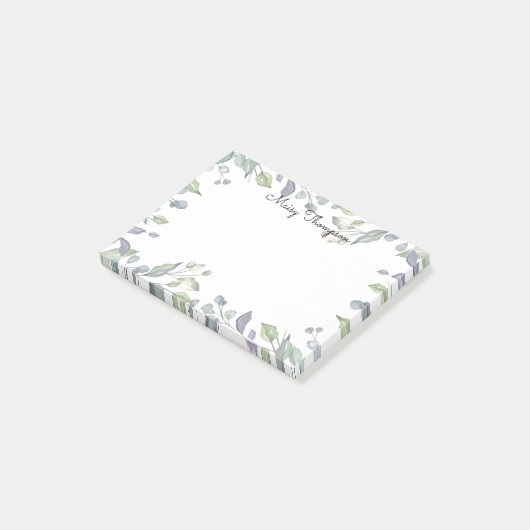 Moderne Bloemige Waterverf Script Naam Post-it® Notes (Schuin)