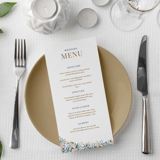 Moderne bloemige wilde bloemen trouw menu kaart