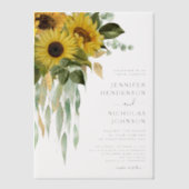 Moderne bloemige zonnebloemen bruiloft vellum uitnodigingen (Voorkant)