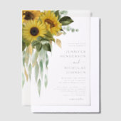 Moderne bloemige zonnebloemen bruiloft vellum uitnodigingen (Offset)