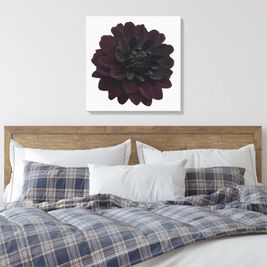 Moderne bloemige zwarte Dahlia bloem Canvas Afdruk (Insitu (Slaapkamer))