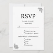 Moderne Bloemige Zwarte & Witte Trouw RSVP Kaart (Voorkant)
