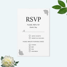 Moderne Bloemige Zwarte & Witte Trouw-RSVP