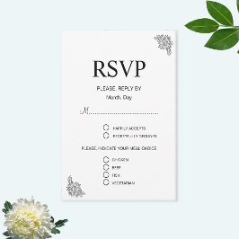 Moderne Bloemige Zwarte & Witte Trouw RSVP Kaart