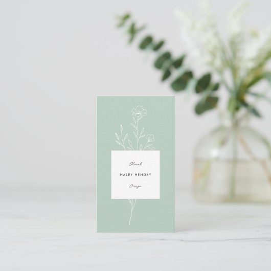 Moderne Bloemist Minimalistisch Bloemen Groen Visitekaartje (Staand voorkant)