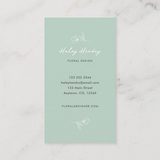 Moderne Bloemist Minimalistisch Bloemen Groen Visitekaartje (Achterkant)