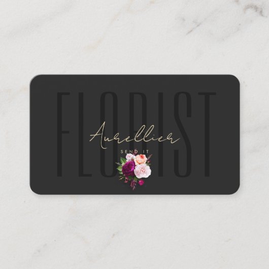 Moderne Bloemist Shop Zwart Goud Bloem Boeket Visitekaartje (Voorkant)
