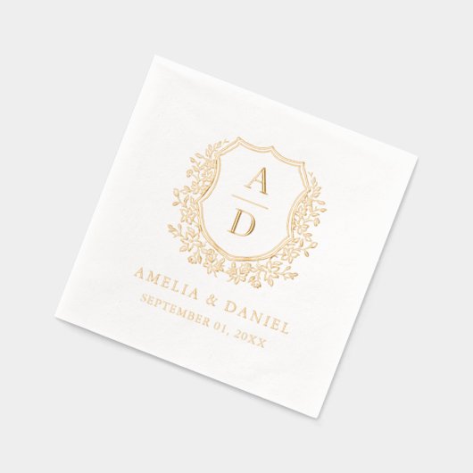 Moderne Bloemkam Monogram Bruiloftsgoud Folie Servetten (Links)