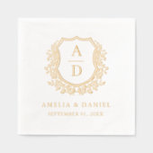 Moderne Bloemkam Monogram Bruiloftsgoud Folie Servetten (Voorkant)