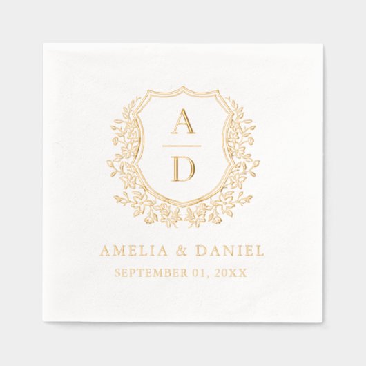 Moderne Bloemkam Monogram Bruiloftsgoud Folie Servetten (Voorkant)