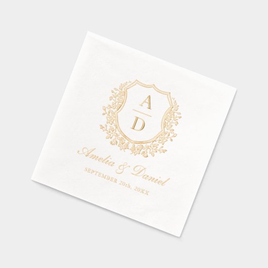 Moderne Bloemkam Monogram Bruiloftsgoud Folie Servetten (Links)