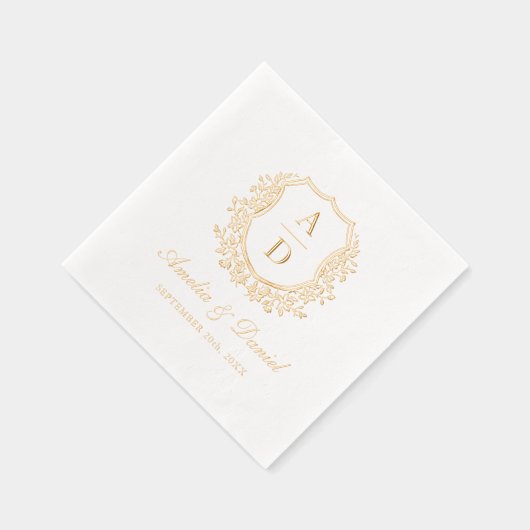 Moderne Bloemkam Monogram Bruiloftsgoud Folie Servetten (Rechts)