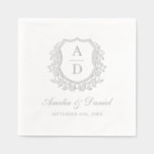 Moderne Bloemkam Monogram Huwelijk Zilver Folie Servetten (Voorkant)