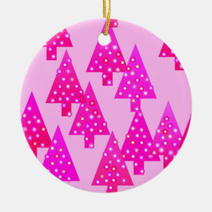 Moderne bloemkerstbomen - fuchsia roze keramisch ornament