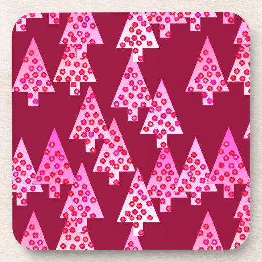 Moderne bloemkerstbomen - wijn & roze bier onderzetter (Voorkant)