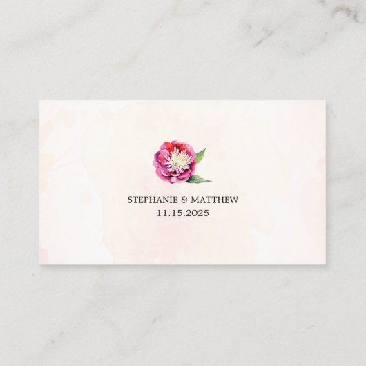 Moderne bloemkoraal pioen bruiloft website Kaart Visitekaartje (Achterkant)