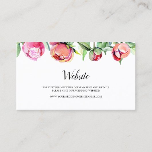 Moderne bloemkoraal pioen bruiloft website Kaart Visitekaartje (Voorkant)