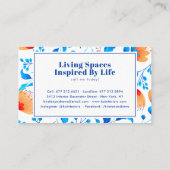 Moderne bloemmotief boho blauw sinaasappel visitekaartje (Achterkant)