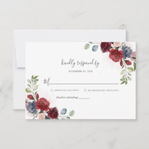 Moderne bloemmotief burgundy rustieke schrift trou RSVP kaartje