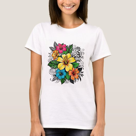 Moderne Bloemprint Vrouwen T-shirt | in meerdere k (Voorkant)