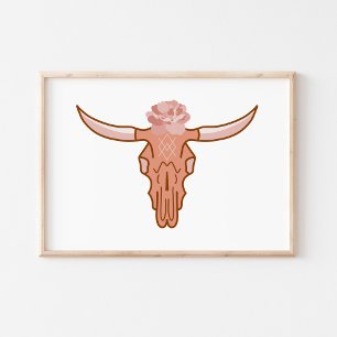 Moderne Bloemrijke Boho Koeienschedel Kunst Poster