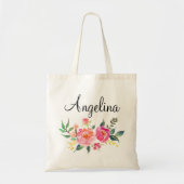 Moderne bloemrijke bruidsmeisjespersoonlijk-3 tote bag (Voorkant)