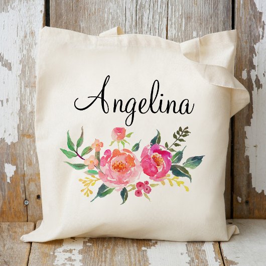 Moderne bloemrijke bruidsmeisjespersoonlijk-3 tote bag