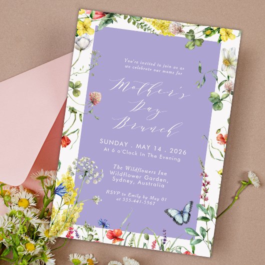 Moderne Bloemrijke Chic Lavendel Moederdag Brunch Kaart