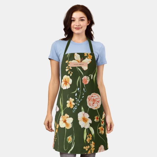 Moderne Bloemrijke Groene Grace Chic Trendy Schort (Gedragen)