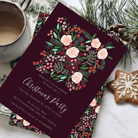 Moderne Bloemrijke Kerstfeest Kaart