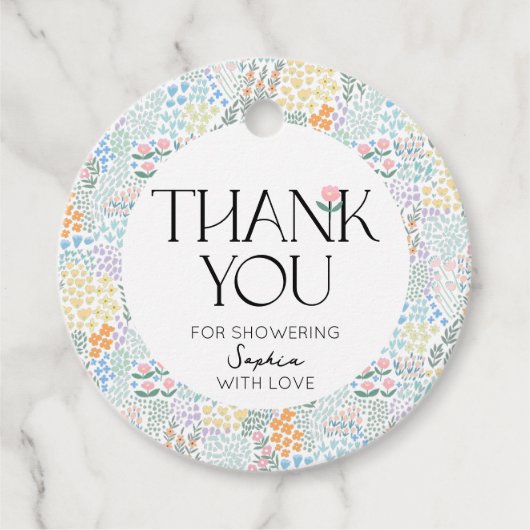 Moderne bloemrijke kleurrijke Baby in bloei Baby s Bedankjes Labels (Voorkant)