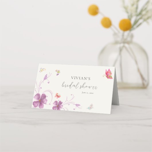 Moderne Bloemrijke Kleurrijke Vlinders Bruidsfeest Plaatskaartje (Achterkant)