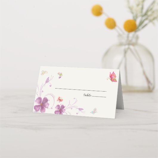 Moderne Bloemrijke Kleurrijke Vlinders Bruidsfeest Plaatskaartje (Voorkant)