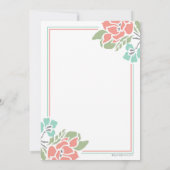 Moderne bloemrijke koraal en turquoise bruiloft kaart (Achterkant)
