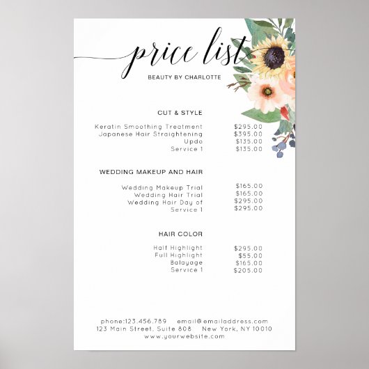 Moderne, bloemrijke poster met prijzenlijst (Voorkant)