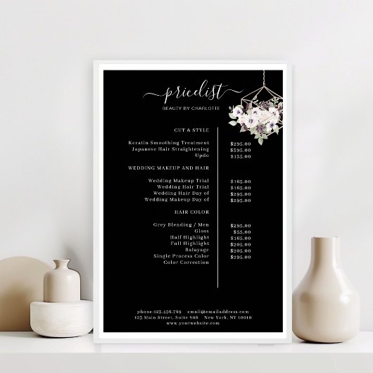 Moderne, bloemrijke poster met prijzenlijst