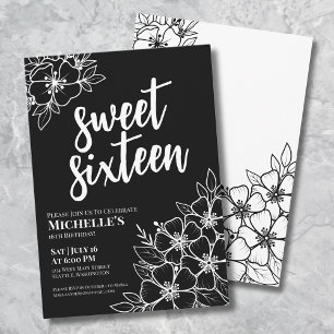 Moderne bloemrijke Sweet Sixteen verjaardagsfeestj Kaart