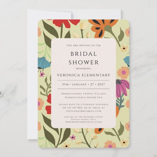 Moderne bloemrood en geel bruiloft Save the Date Kaart (Voorkant)