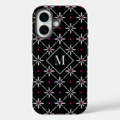Moderne bloemrooster monogram iPhone 16 hoes (Achterkant)