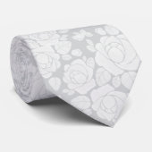 Moderne bloemrozen grijze en witte halsdoek stropdas (Opgerold)