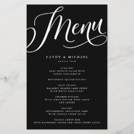 Moderne Bloemschrift, Zwarte Papieren Menu