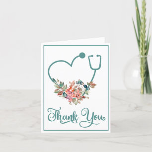 Moderne Bloemstethoscoop Hartverzorger Bedankkaart
