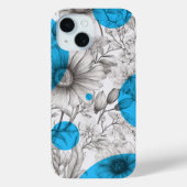 Moderne Bloemtekening Cyaan Blauw Retro cirkels Case-Mate iPhone Case (Achterkant)