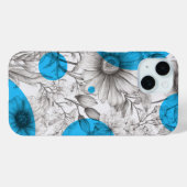 Moderne Bloemtekening Cyaan Blauw Retro cirkels Case-Mate iPhone Case (Achterkant (horizontaal))