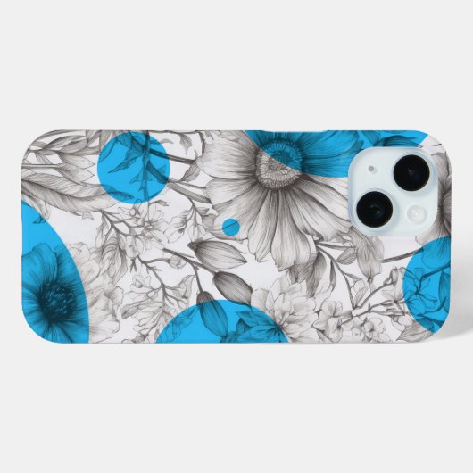 Moderne Bloemtekening Cyaan Blauw Retro cirkels Case-Mate iPhone Case (Achterkant (horizontaal))