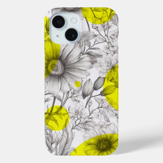 Moderne Bloemtekening helder geel Retro cirkels Case-Mate iPhone Case (Achterkant)
