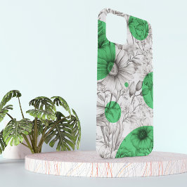 Moderne Bloemtekening kelly groen Retro cirkels iPhone 15 Case